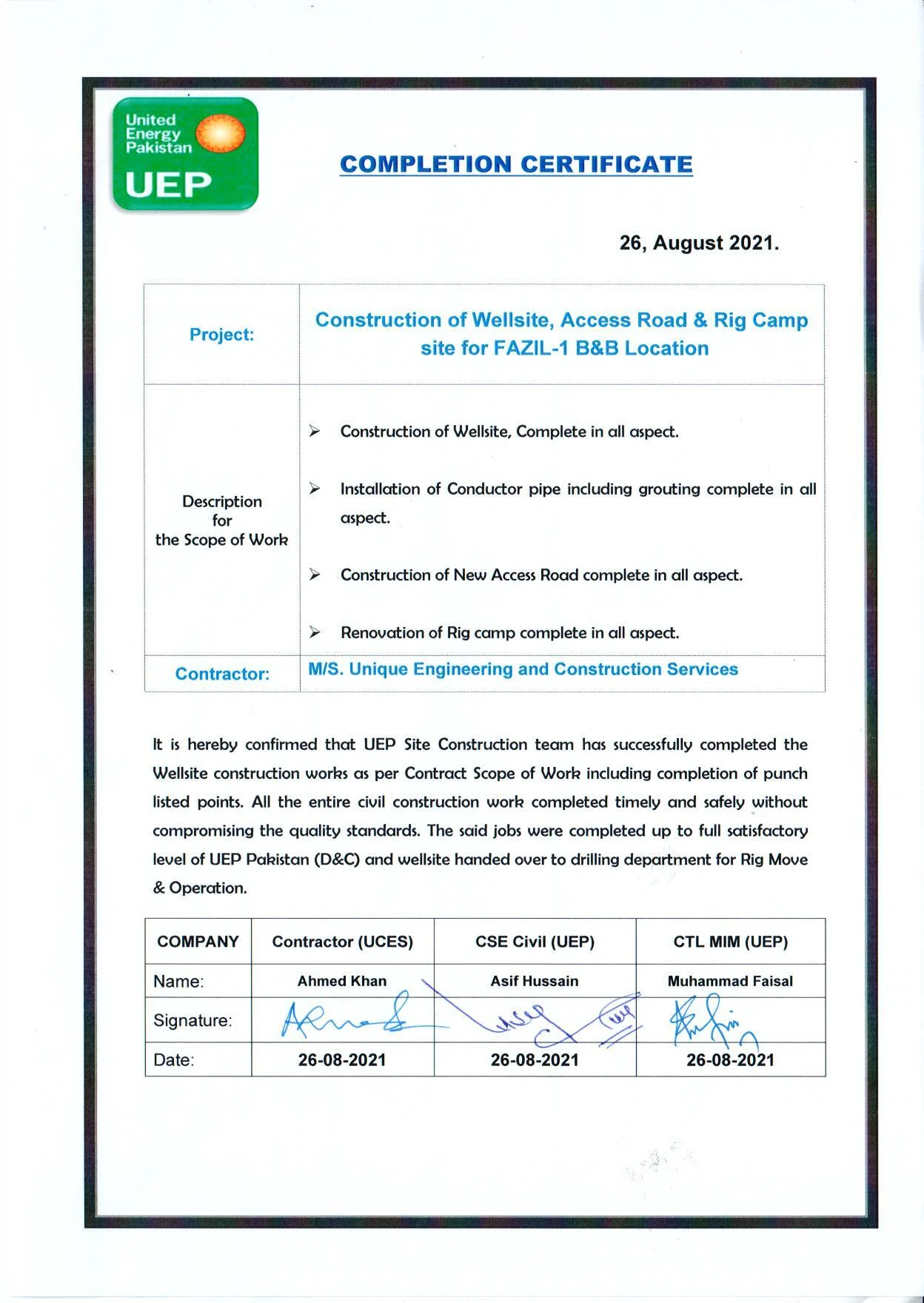 Fazil-1 Well Location & Access Road