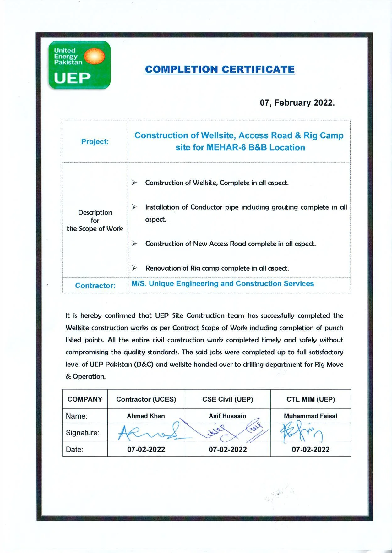 Mehar-6 Well Location & Access Road