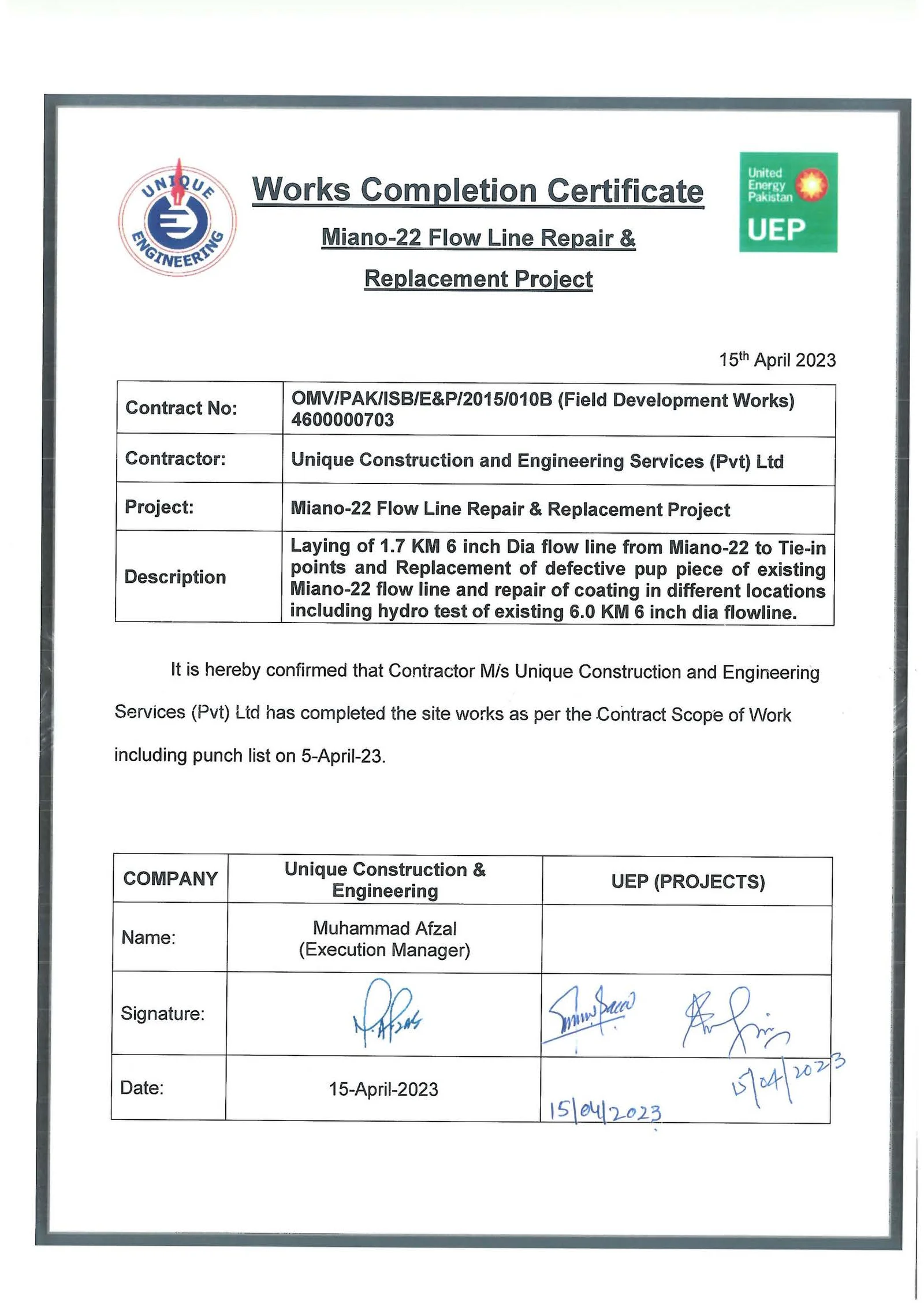 Miano-22 Flowline Repair Works — Mechanical Job